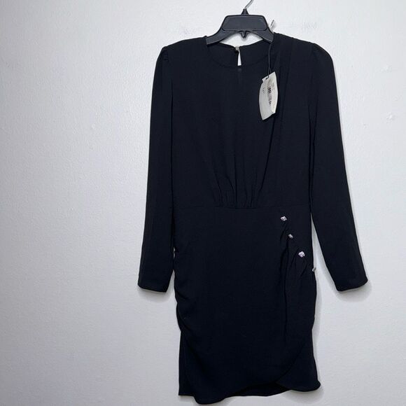 BA&SH Viki Roundneck Embellished Trim Mini Dress Black Size US 6 - Picture 4 of 8